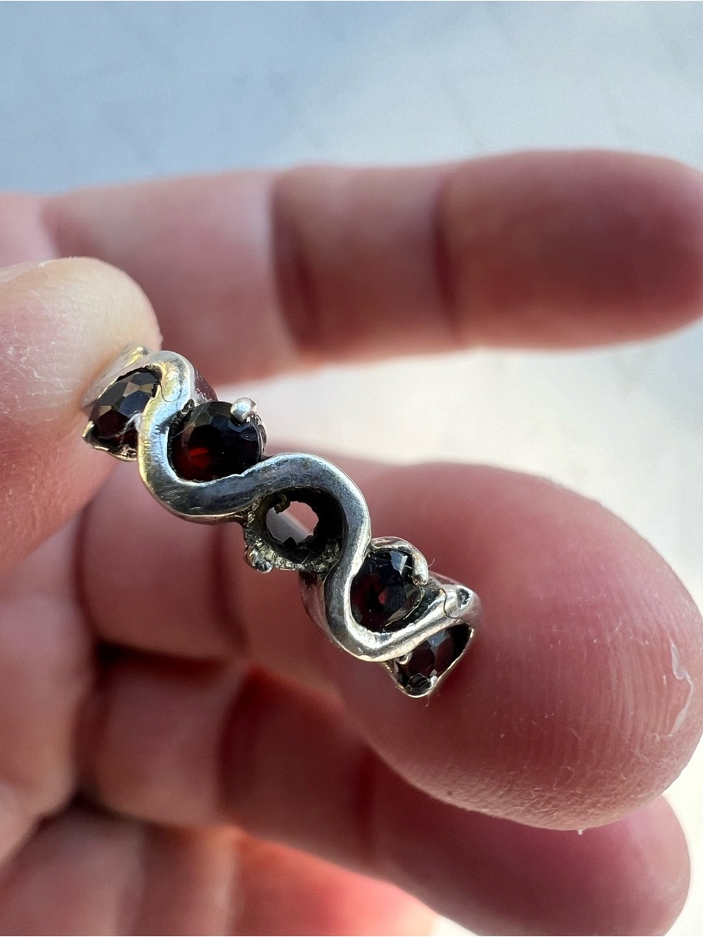 Sterling Silver Garnet Wave Band - Deep Garnet Red
